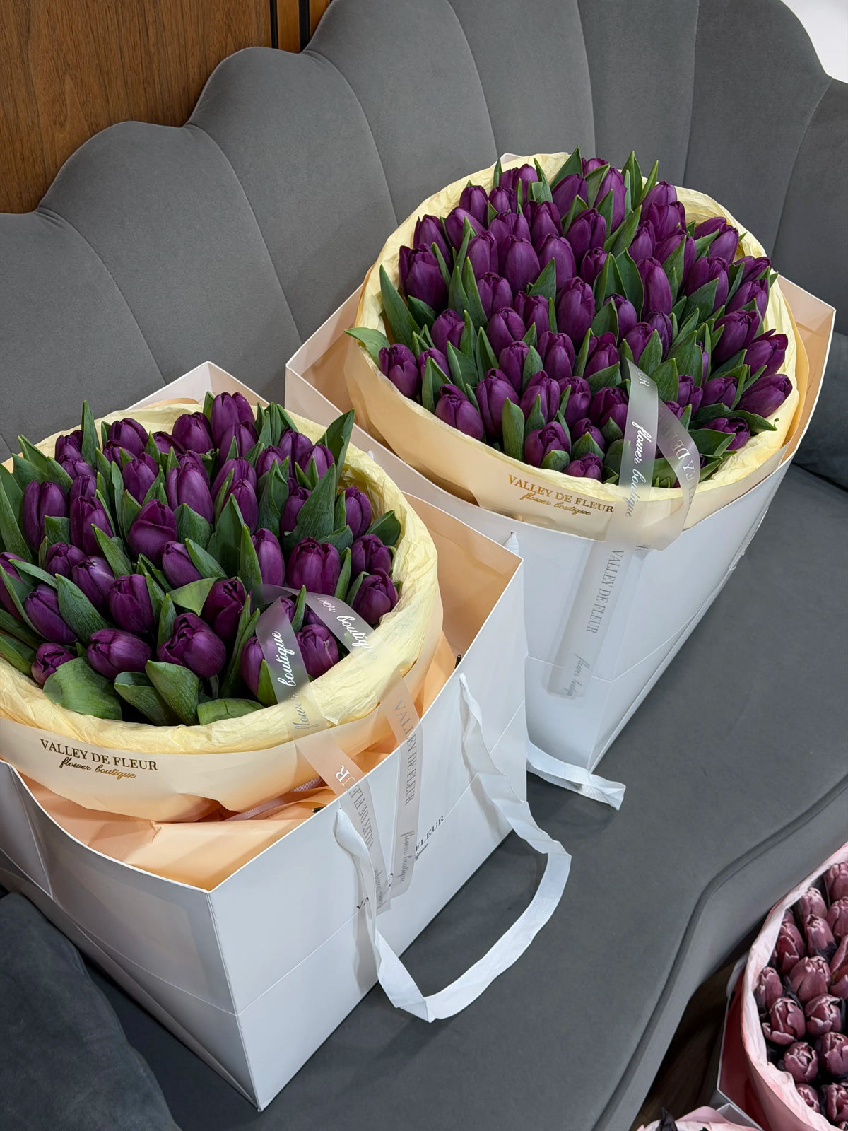 Deep purple tulips arranged as romantic anniversary flowers for delivery in Miami
