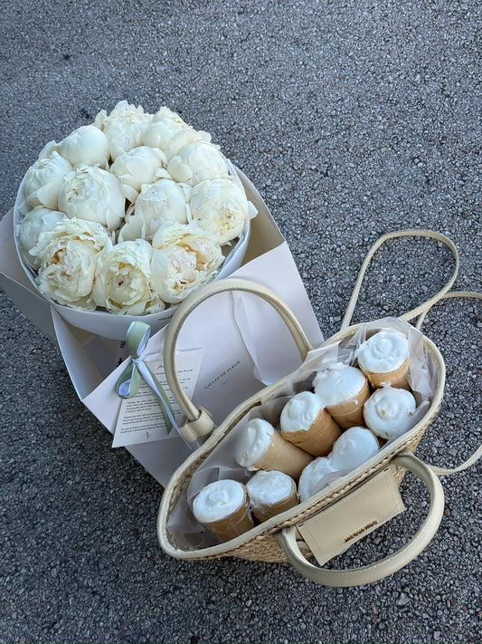 Fresh white peonies bouquet