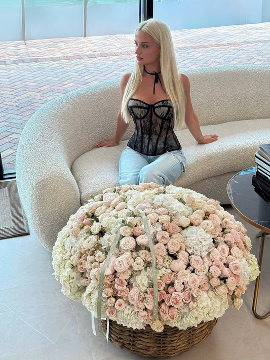 #115 XXL basket with white hydrangea / peonies/ spray roses