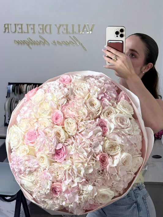Cotton Candy rose and hydrangea bouquet