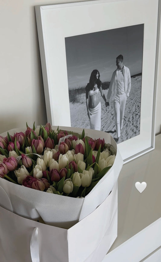Lavender and white tulips bouquet with 200 stems