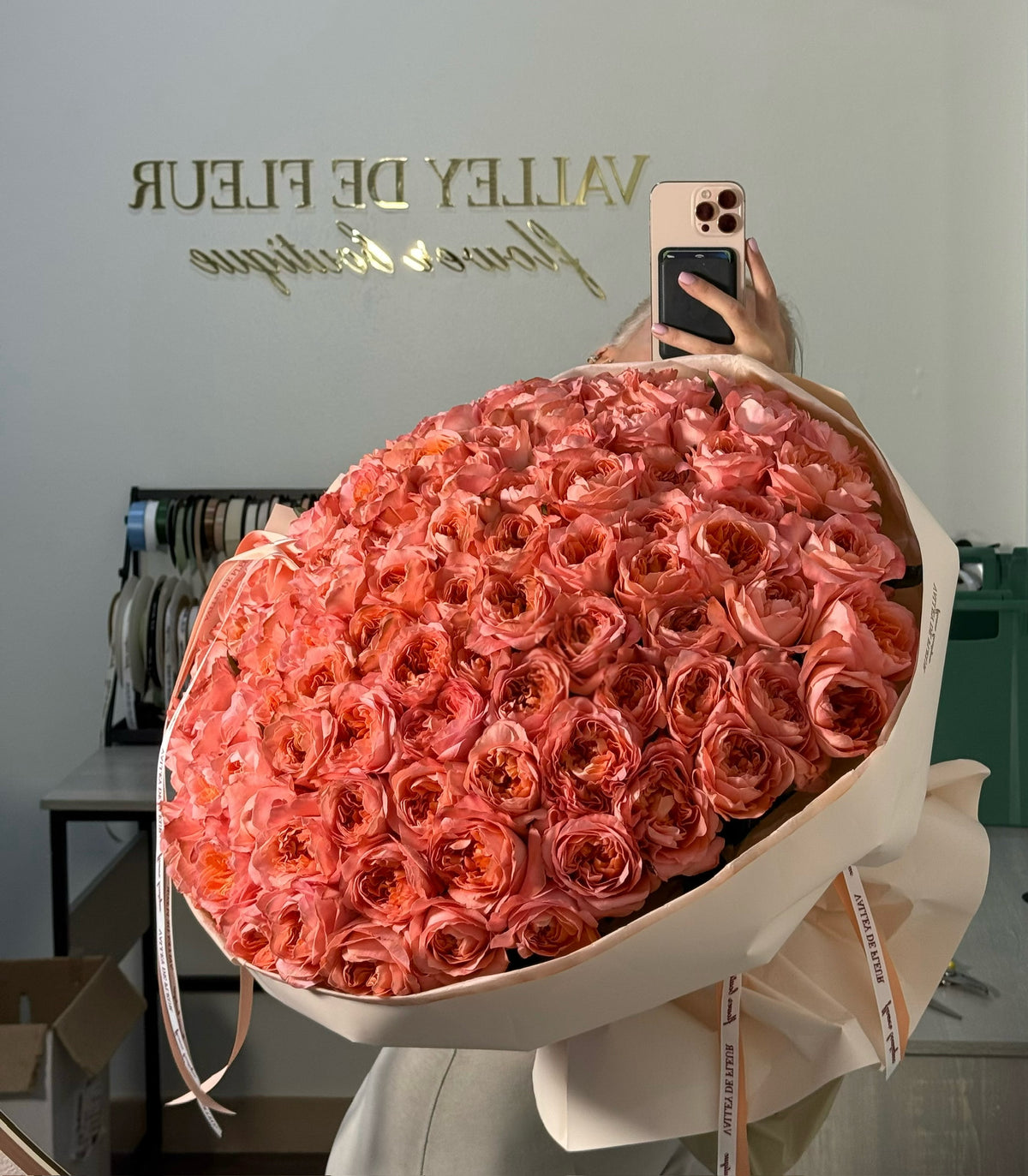 Peach Garden Roses Bouquet featuring elegant peach-colored garden roses arranged beautifully