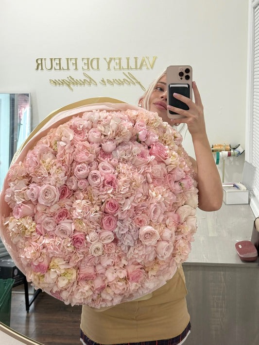 XL Light Pink Cloud bouquet featuring beautiful pink hydrangeas and garden roses