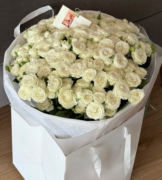 50 white spray roses bouquet